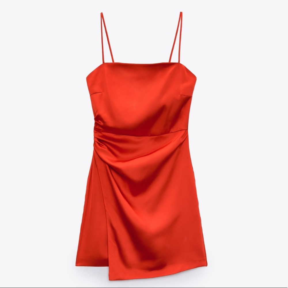 ZARA SATIN RUCHED MINI DRESS - Picture 2 of 4